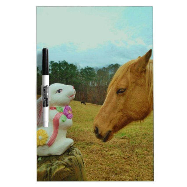 Blond Yellow horse & Easter Bunny Dry Erase Board (Front)