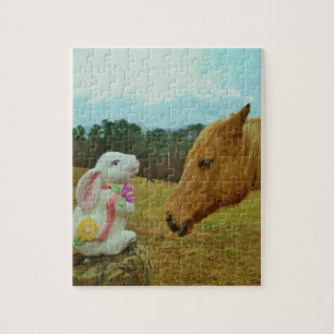 Blond Yellow horse & Easter Bunny Jigsaw Puzzle