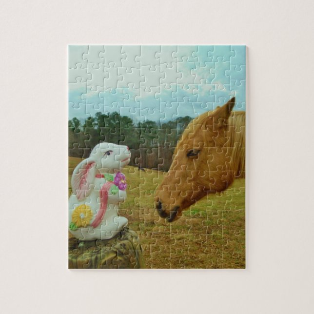 Blond Yellow horse & Easter Bunny Jigsaw Puzzle (Vertical)