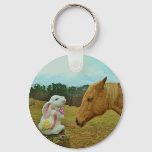 Blond Yellow horse & Easter Bunny Keychain