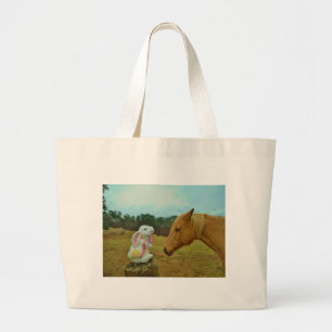 Blond Yellow horse & Easter Bunny Large Tote Bag