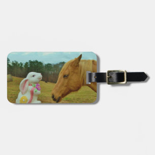 Blond Yellow horse & Easter Bunny Luggage Tag