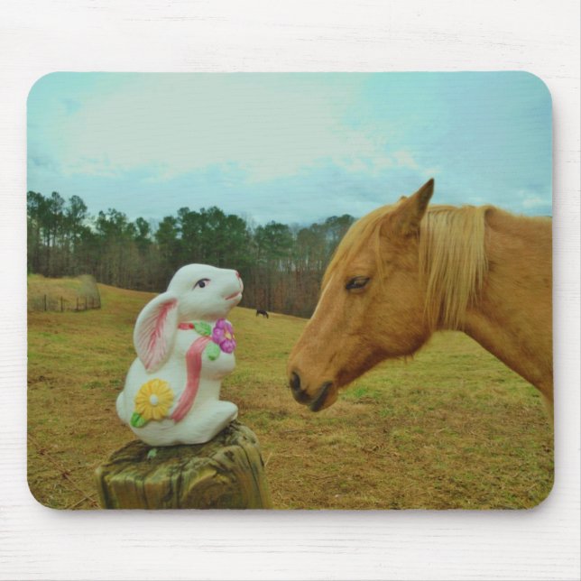 Blond Yellow horse & Easter Bunny Mouse Pad (Front)