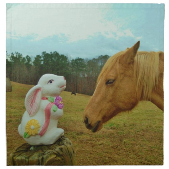 Blond Yellow horse & Easter Bunny Napkin (Front)