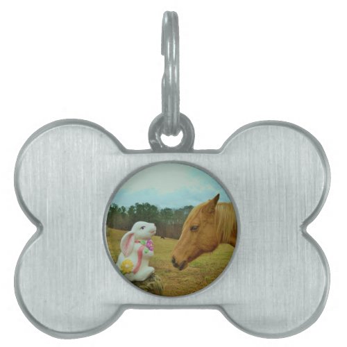 Blond Yellow horse  Easter Bunny Pet Name Tag
