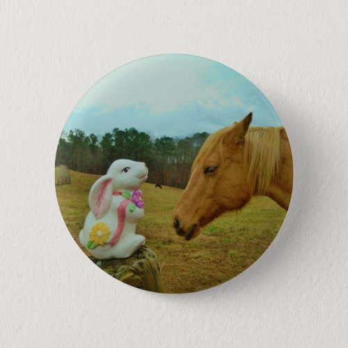 Blond Yellow horse  Easter Bunny Pinback Button