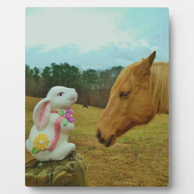 Blond Yellow horse & Easter Bunny Plaque (Front)