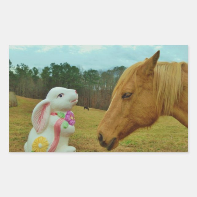 Blond Yellow horse & Easter Bunny Rectangular Sticker (Front)