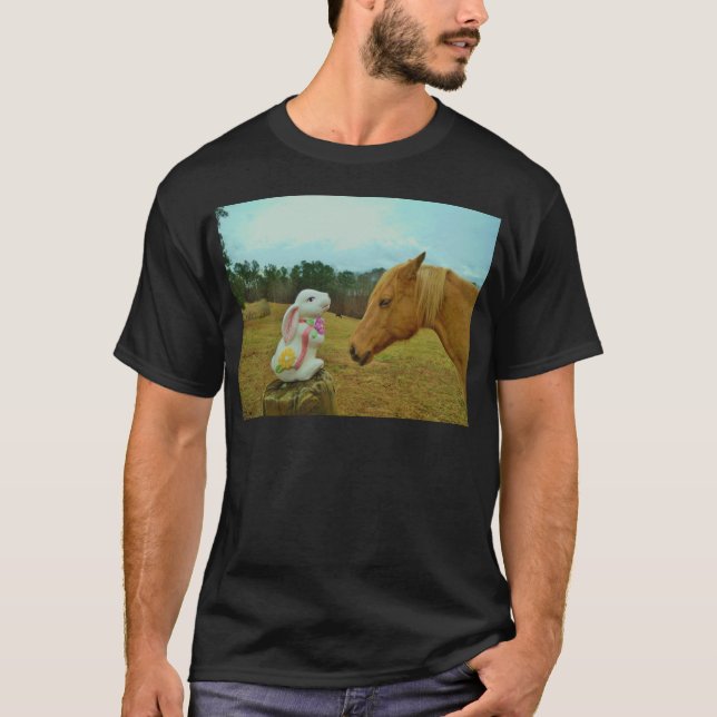 Blond Yellow horse & Easter Bunny T-Shirt (Front)