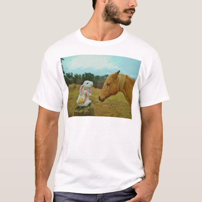 Blond Yellow horse & Easter Bunny T-Shirt (Front)