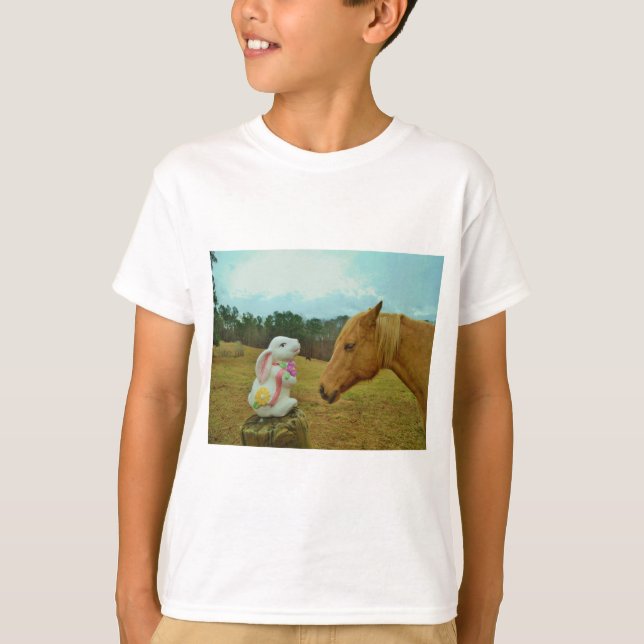 Blond Yellow horse & Easter Bunny T-Shirt (Front)