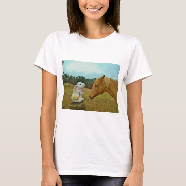Blond Yellow horse & Easter Bunny T-Shirt (Front)