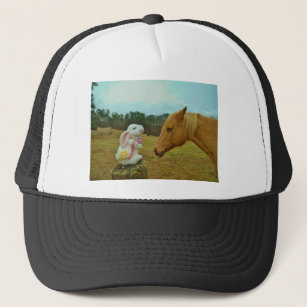 Blond Yellow horse & Easter Bunny Trucker Hat
