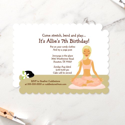 Blond Yoga Girl Stretch  Play Birthday Party  Invitation