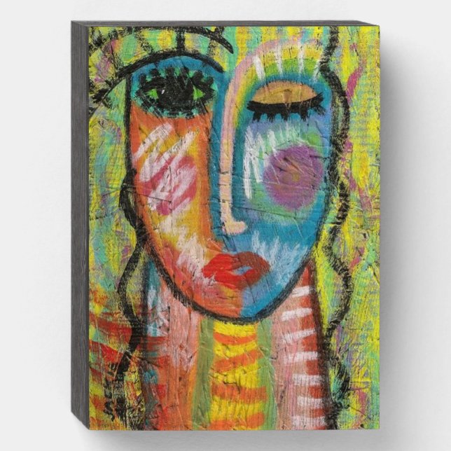 Blonde Abstract Acrylic Portrait on OSB Wooden Box Sign (Front Vertical)