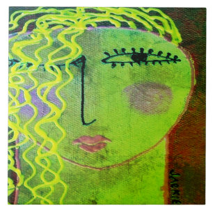 Blonde Abstract Portrait of a Woman Ceramic Tile