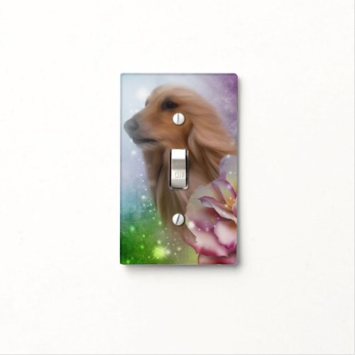 Blonde Afhgan Dog With Fantasy Flowers Light Switch Cover