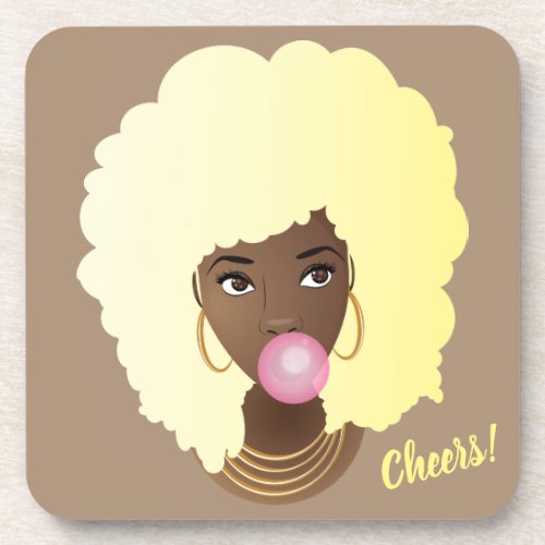 Blonde Afro Pink Bubble Gum Coasters Set of 6