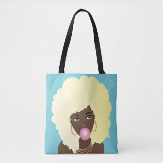 Blonde Afro Popping Pink Bubble Gum Tote Bag