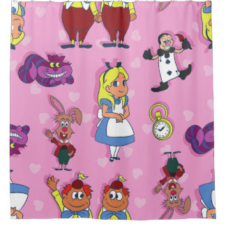 blonde Alice in Wonderland Cheshire Cat Mad Hatter Shower Curtain