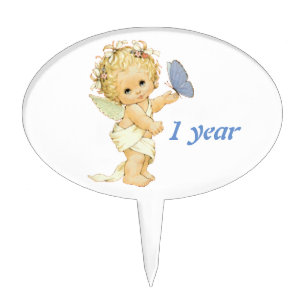 Blonde Angel baby with a butterfly. One year Cake Topper