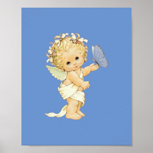 Blonde Angel baby with a butterfly  Poster