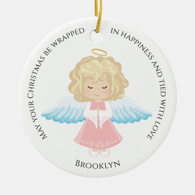 Blonde Angel Ceramic Ornament (Front)