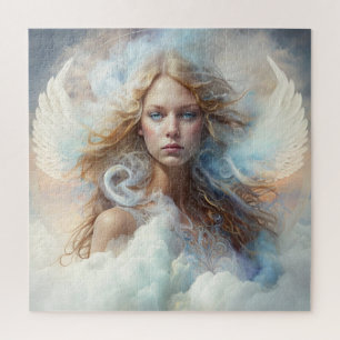 Blonde Angel Portrait among Clouds and White Wings Jigsaw Puzzle