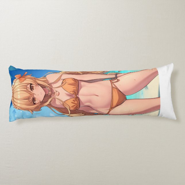 Blonde Anime Beach Girl In A Swimsuit Body Pillow (Back)