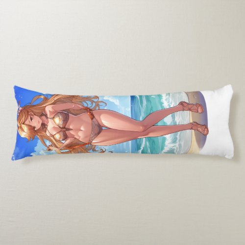 Blonde Anime Curly Hair Beach Girl In A Swimsuit Body Pillow