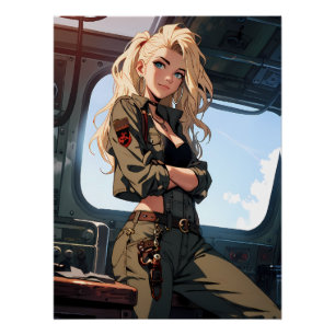 Blonde Anime Pilot Aviator Art Poster