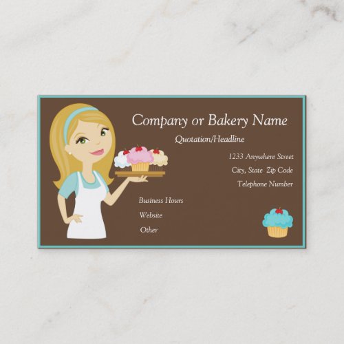 Blonde/Aqua Cupcake Baker/Bakery Business Card