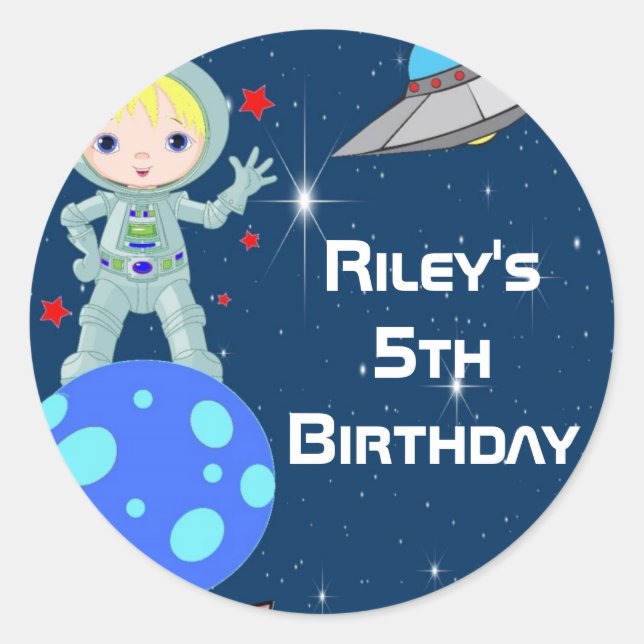 Blonde Astronaut Boy Party Favor Labels (Front)