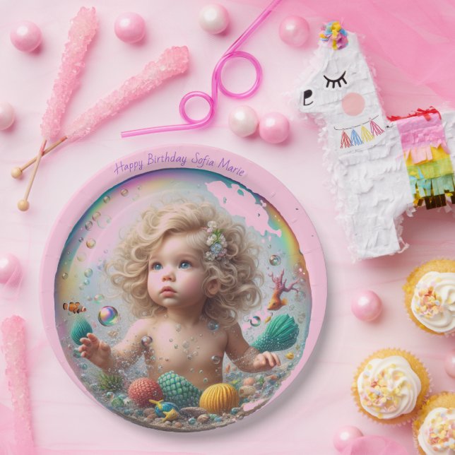 Blonde Baby Mermaid Bubble Paper Plates (Party)