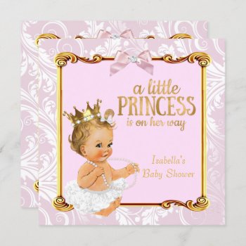 Blonde Baby Princess Baby Shower White Pink Gold Invitation by VintageBabyShop at Zazzle