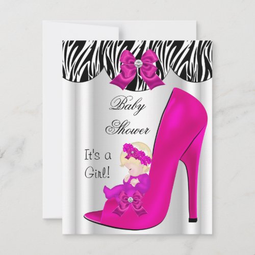 Blonde Baby Shower Girl Pink Baby Shoe Purple Invitation