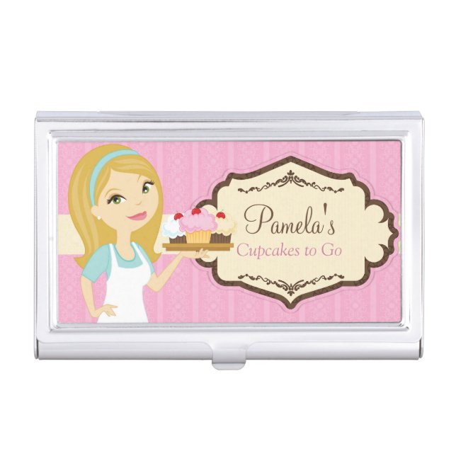 Blonde Baker Cupcake D12 Business Card Holder 1 (Front)