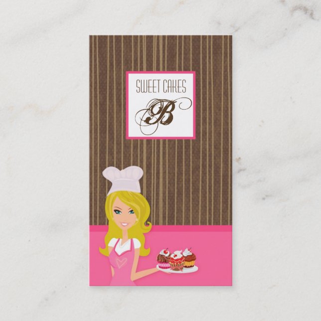 Blonde Baker on Pink Brown Cup Cakes Business Card (Front)