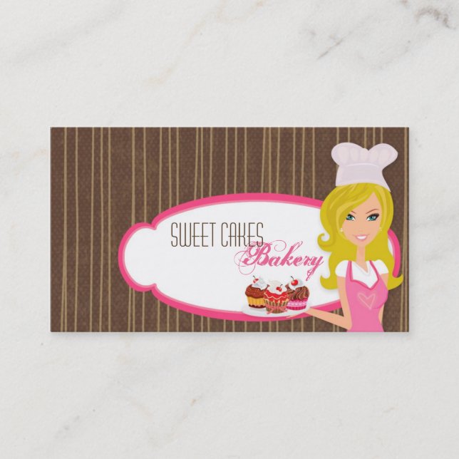 Blonde Baker on Pink Brown Cup Cakes Business Card (Front)