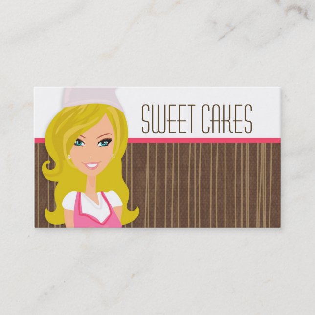 Blonde Baker on Pink Brown Cup Cakes Business Card (Front)