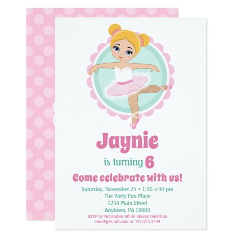 Blonde Ballerina Ballet Dancing Birthday Party Invitation
