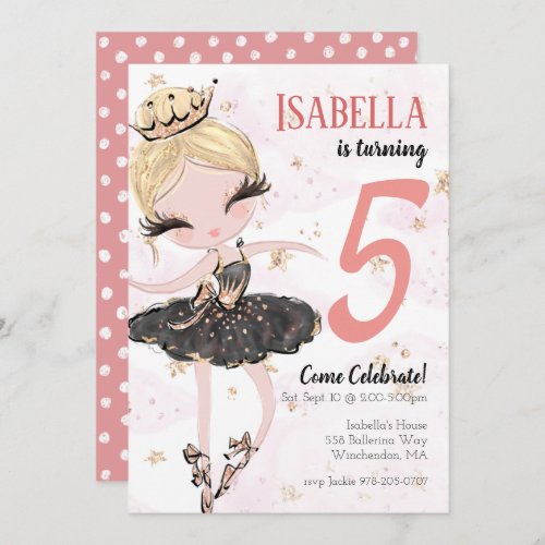 Blonde Ballerina Birthday Party Invitation