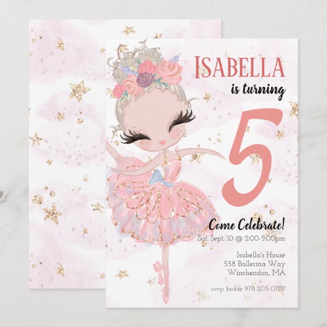 Blonde Ballerina Birthday Party Invitation (Front/Back)