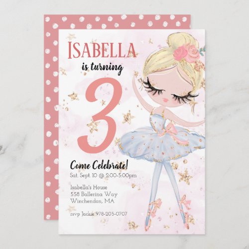 Blonde Ballerina Birthday Party Invitation