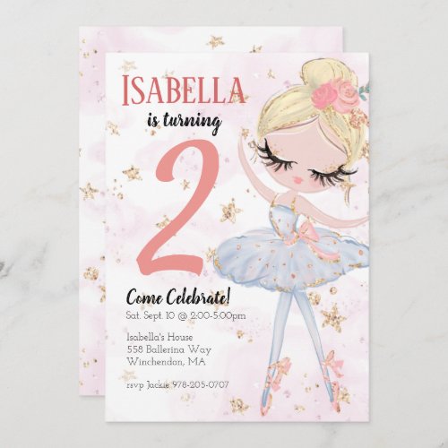 Blonde Ballerina Birthday Party Invitation