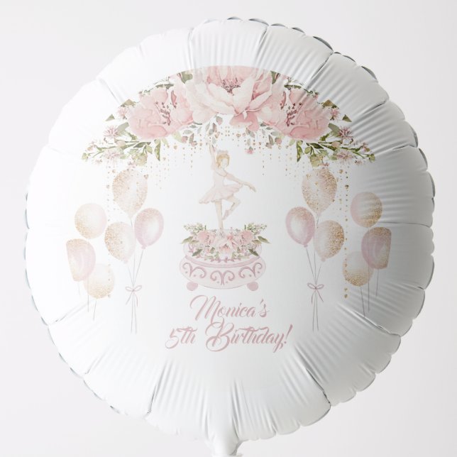 Blonde ballerina blush pink ballet birthday party balloon (Front)