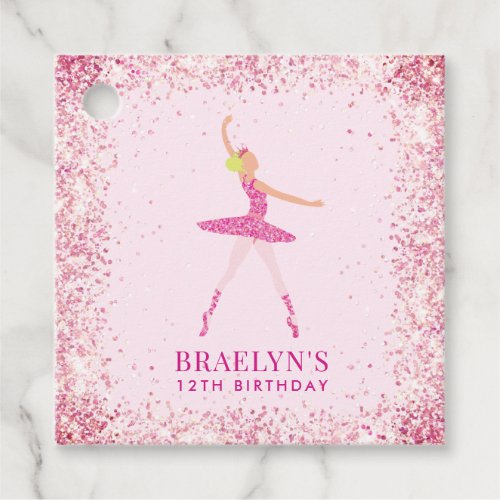 Blonde Ballerina in Pink Glitter Dress Birthday Favor Tags