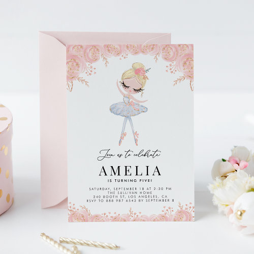 Blonde Ballerina in White Dress Floral Birthday