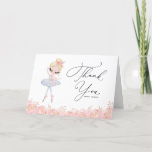 Blonde Ballerina in White Dress Floral Birthday Letterpress Thank You Card