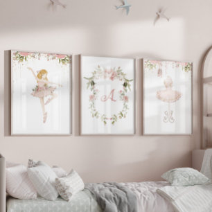 Blonde ballerina monogram girl room wall art sets
